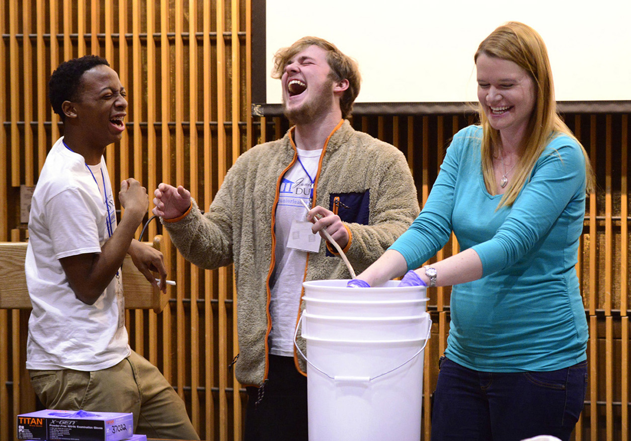 Students test their lung capacity