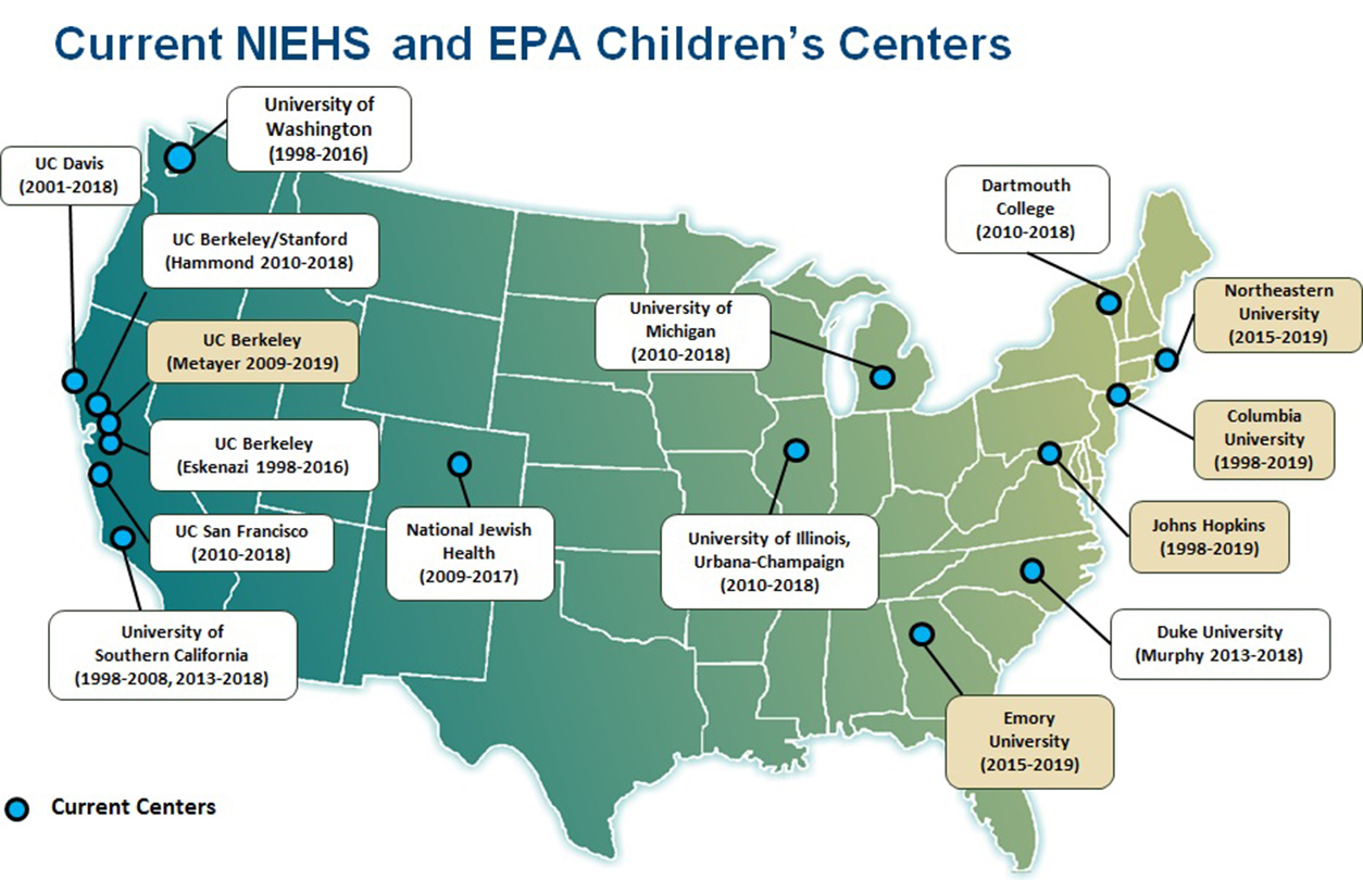 Current NIEHS and EPA Children's Centers map