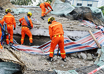 Workers in a disaster zone
