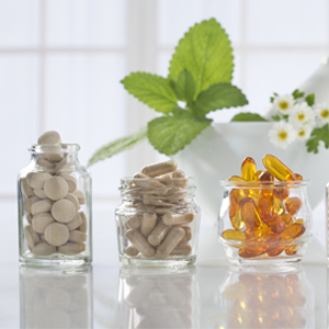 Botanical supplements in glass jars