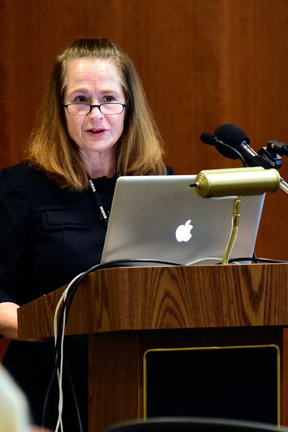 Sheila Newton, Ph.D. speaks at a podium