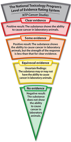 NTP's Level of Evidence Rating System, NTP Cancer Studies: Clear Evidence - Positive Results, Some Evidence, Postive Results, Equivocal Evidence, Uncertain Findings, No Evidence, Negative Results