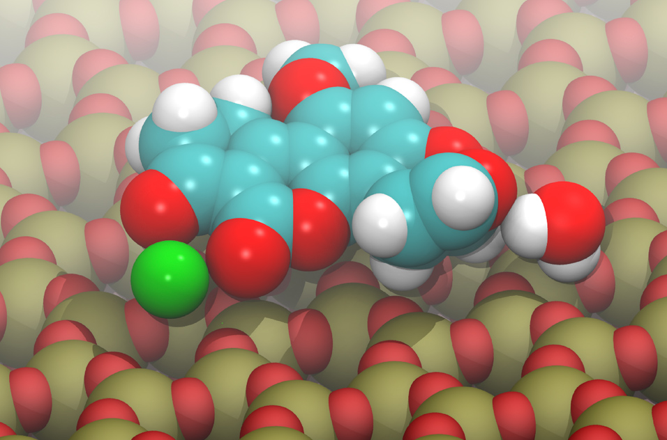 molecular image of calcium montmorillonite clay binding to aflatoxin-B1