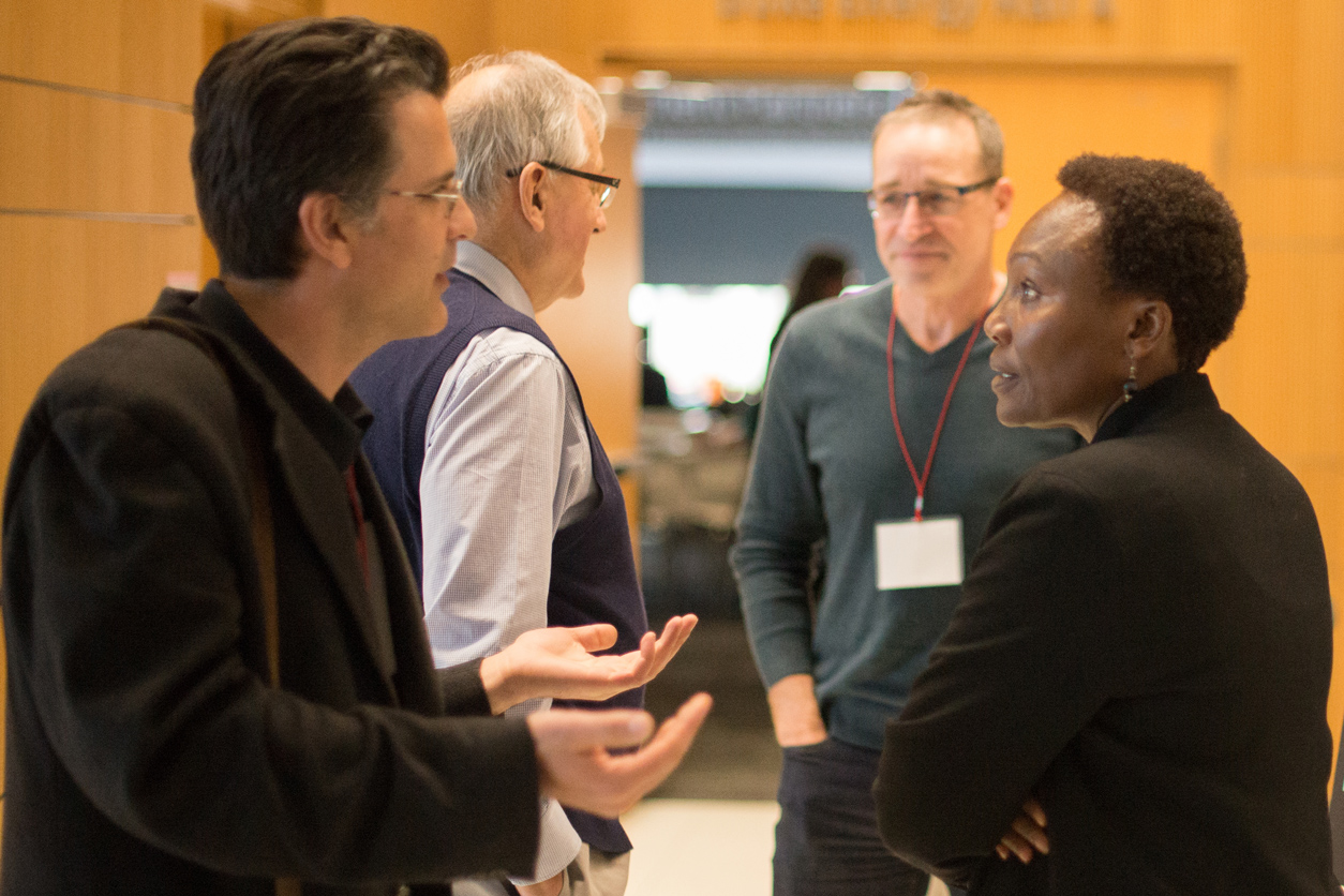 CHHE member Keith Linder, D.V.M., Ph.D., left, chatted with Hoyo during the center’s first annual symposium in 2017.