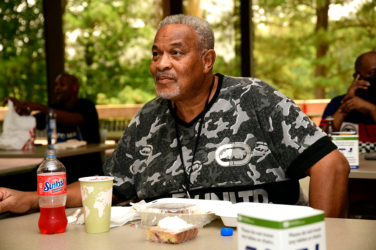 Ransom Holliday enjoys his Juneteenth-inspired meal in the NIEHS cafeteria on June 16