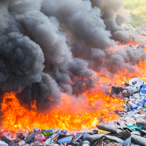 Plastic waste on fire
