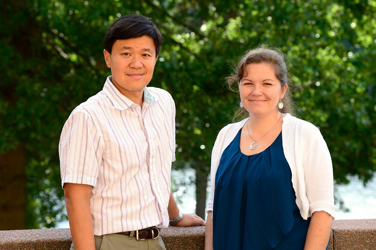 Yao and Nicol pose for a photograph outside of NIEHS