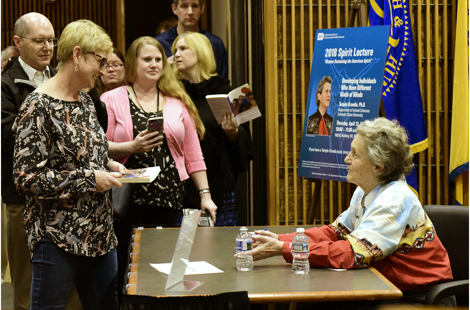 Maggie Humble at a book signing for Temple Grandin