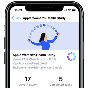 Screenshot of the women's health study on an Apple iPhone and watch