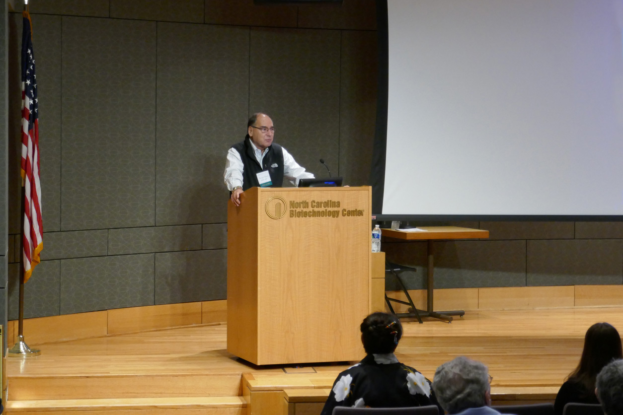 Kenneth Korach, Ph.D., NIEHS Scientist Emeritus, at podium