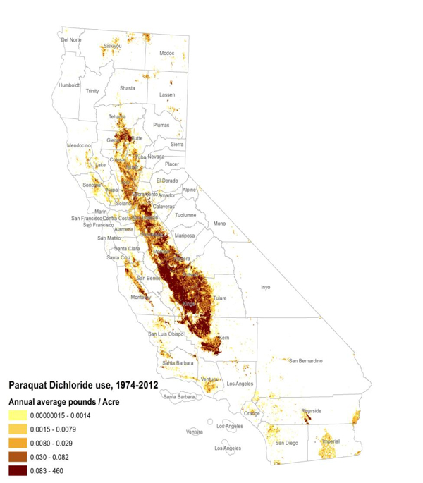 Map of pesticide use in central California