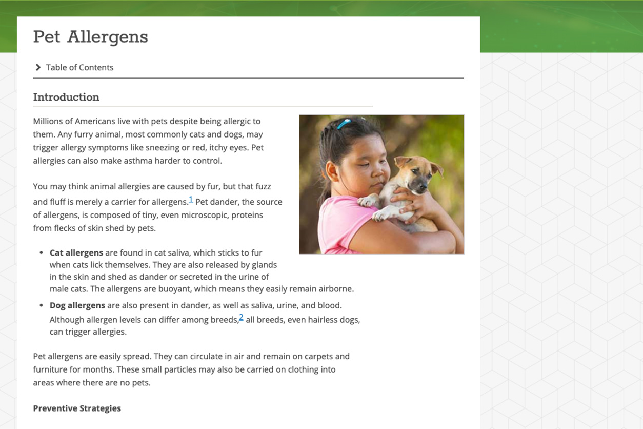 Pet Allergens webpage