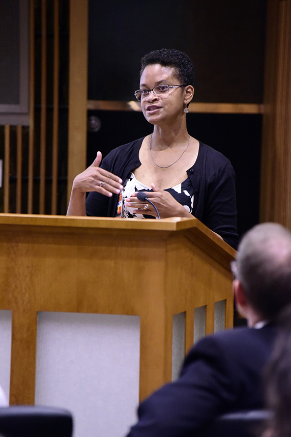 Tonia Poteat, Ph.D., speaking to the audience