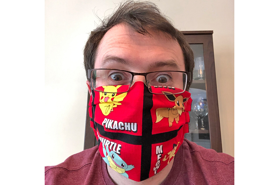 Bradley Klemm, Ph.D. wearing a Pokemon mask