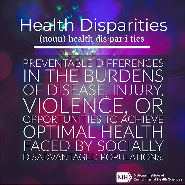 Health Disparities (noun) defined as 'Preventable differences in the burdens of disease, injury, violence, or opportunities to achieve optimal health faced by socially disadvantaged populations.'