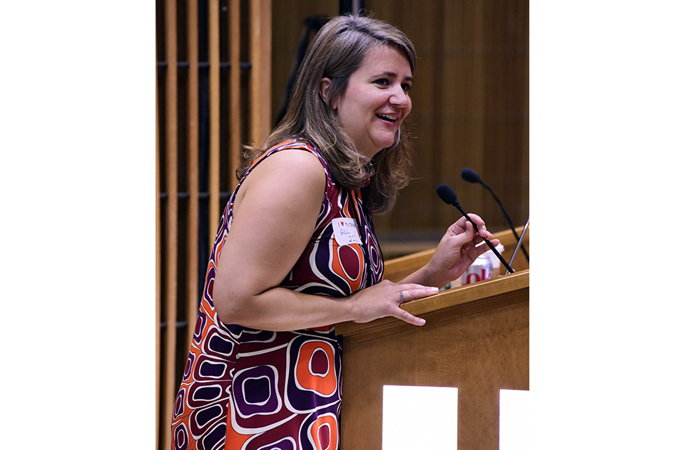 Collins greets everyone with a welcoming smile and opening remarks at the NTA General Assembly, Sept. 2017.