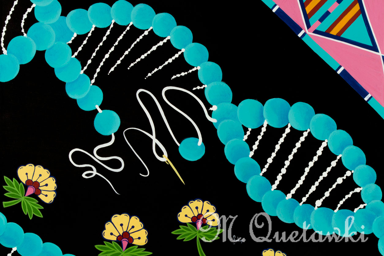 image shows how the process of DNA repair, aided by zinc, is like restringing a traditional beaded necklace that is broken