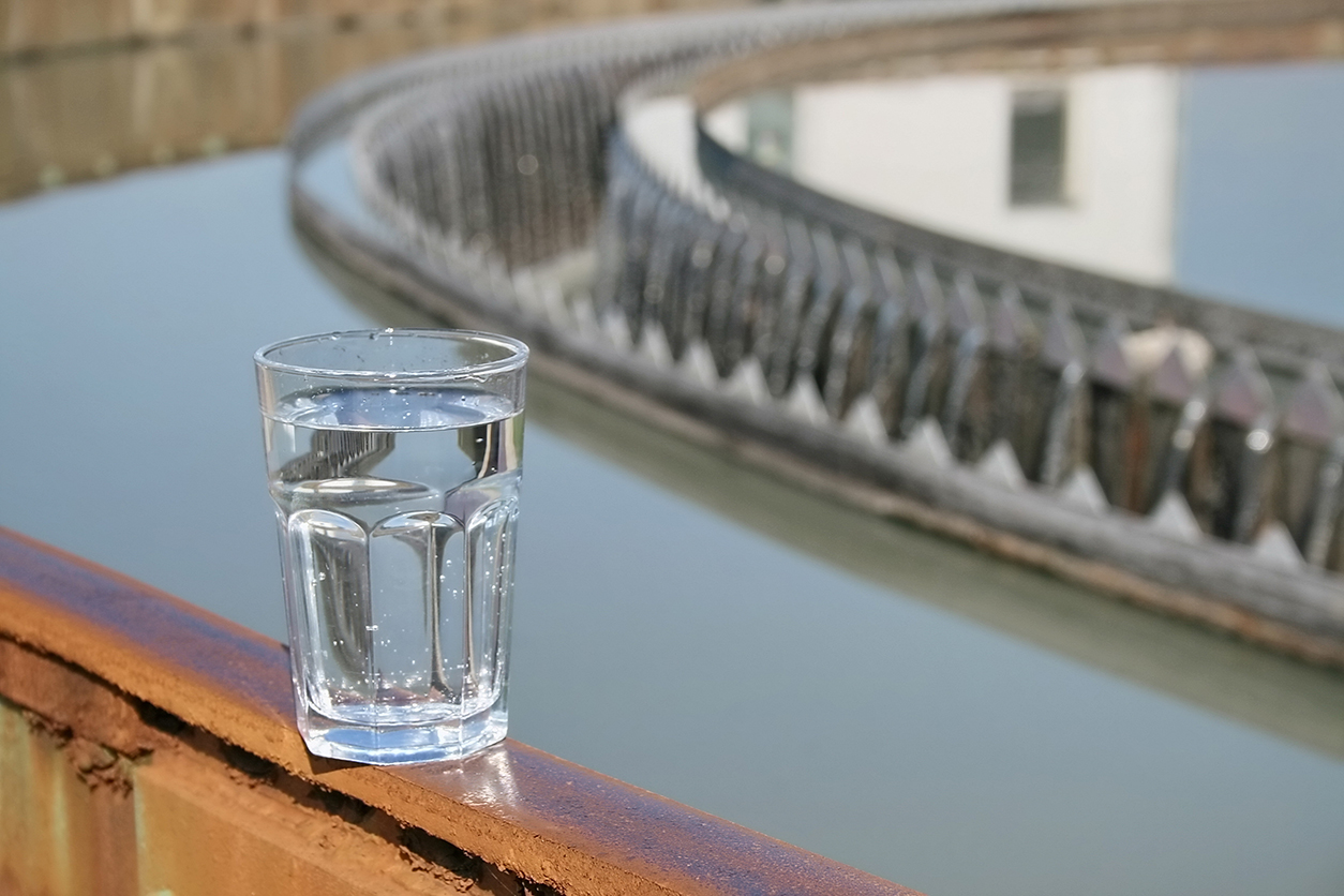Glass of water sitting on a ledge