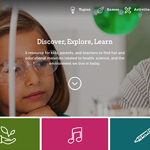screenshot of NIEHS website with kids viewing a science experiment
