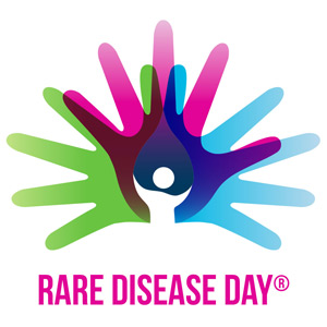 green, purple, blue logo with person - rare disease day
