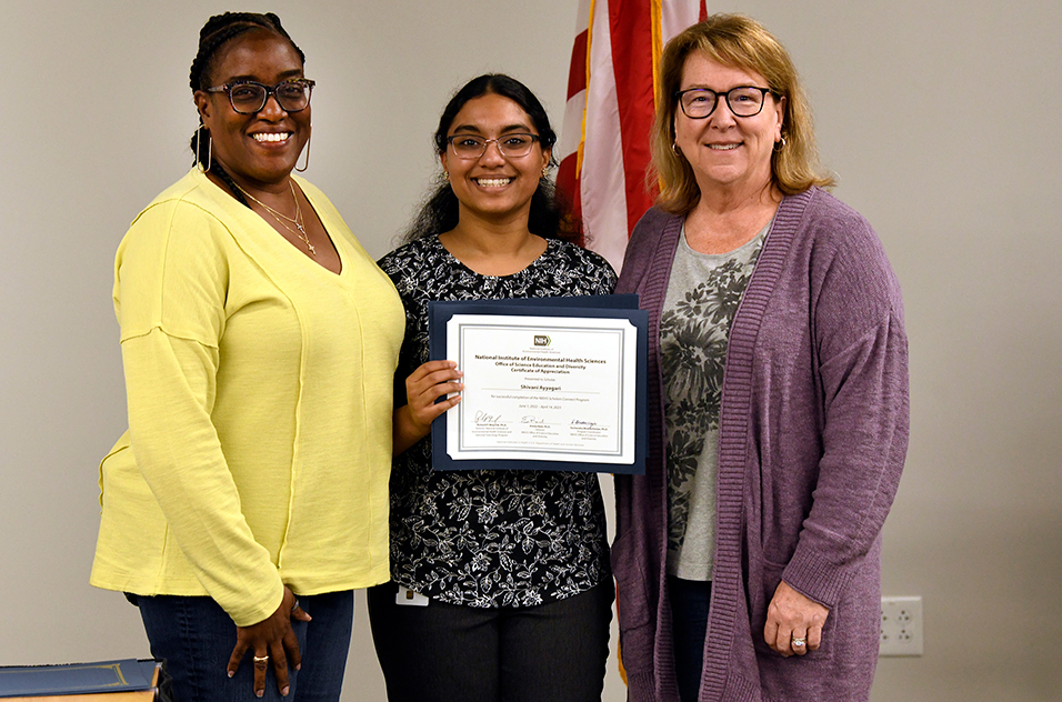 Veronica Robinson, left, a biologist, Shivani Ayyagari, center, and Sue Fenton, Ph.D., right,