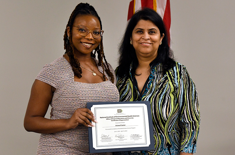 NSCP scholar Ariana Frazier, left, and Bhattacharjee, right.