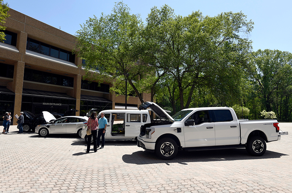 NIEHS electric vehicles were on display April 18 outside the Rall Building.