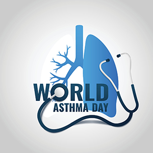 World Asthma Day logo, lungs with stethoscope
