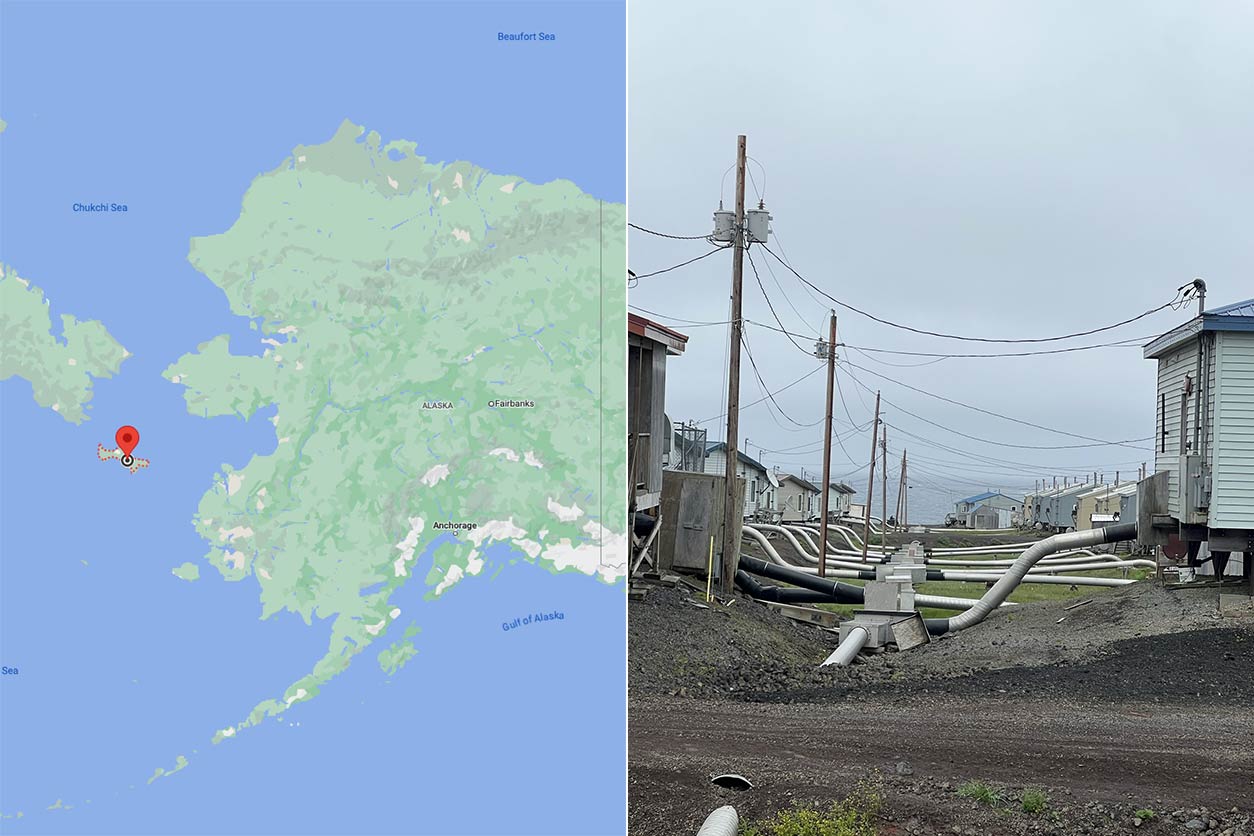 Map of Sivuqaq (St. Lawrence Island) beside an image of where ACAT conducts community-based research.