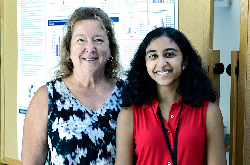 Sue Fenton, Ph.D., a reproductive endocrinologist in the Mechanistic Toxicology Branch, poses for a photo with summer intern, Aditi Mudireddy.