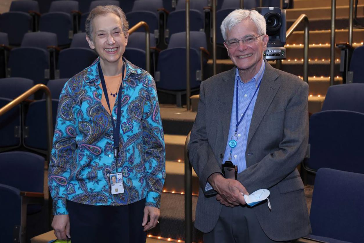 NIH Deputy Director for Intramural Research Nina Schor, M.D., Ph.D., and Michael Gottesman, M.D., her predecessor