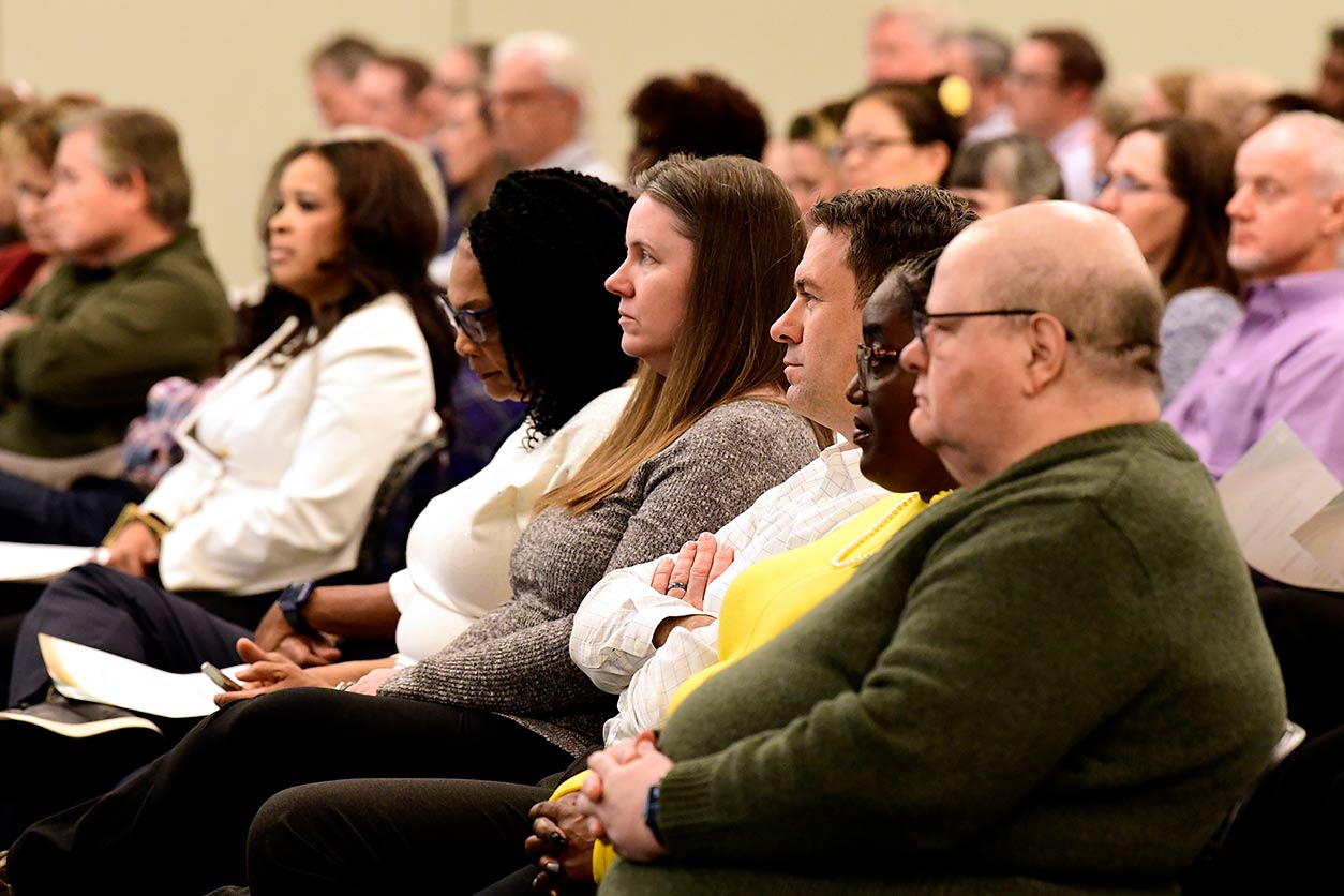 An in-person audience, together with those who joined virtually, honored the contributions of their colleagues during the past year. (Photo courtesy of Steve McCaw / NIEHS)