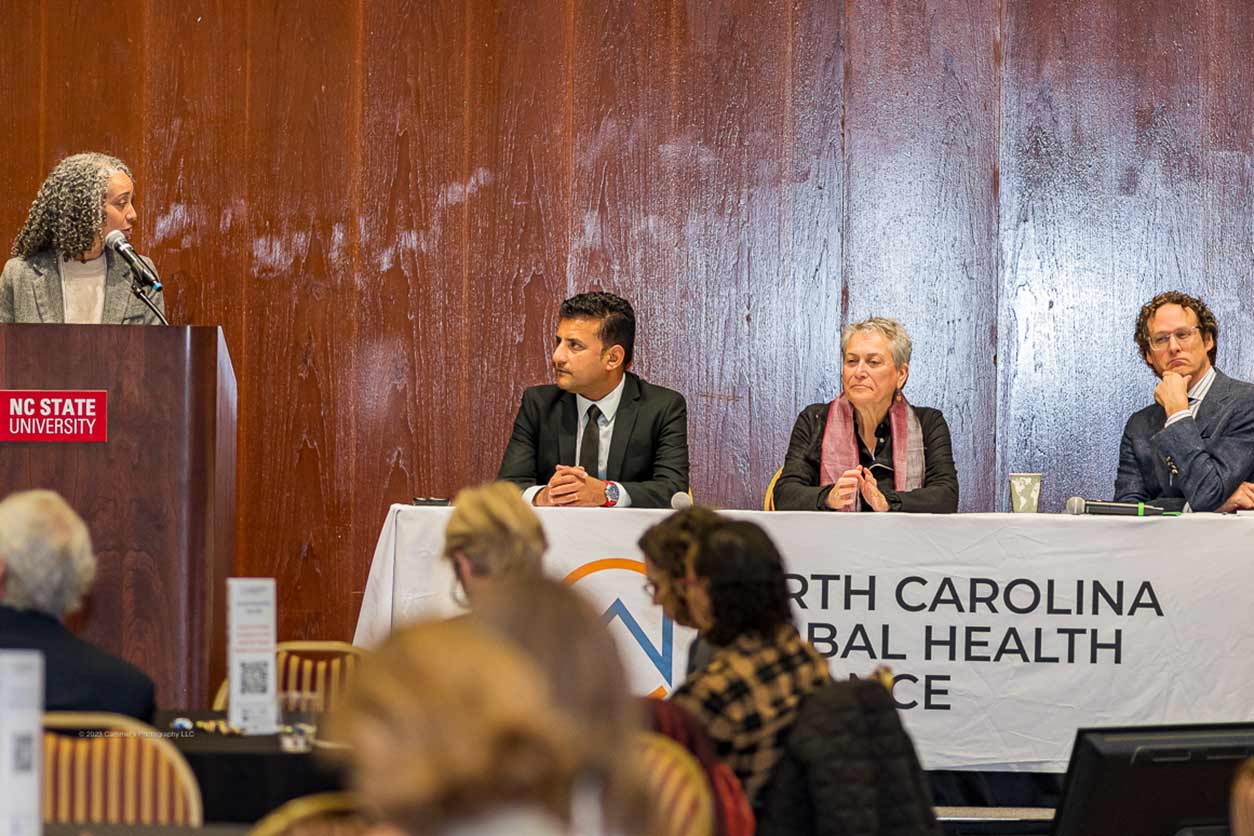 Clad moderated the plenary panel discussion featuring Sid Thakur, Ph.D., of NCSU, Collman, and Gavin Yamey, M.D., of Duke University. 