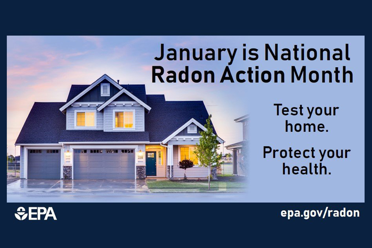 January is National Radon Action Month - picture of house with lights turned on