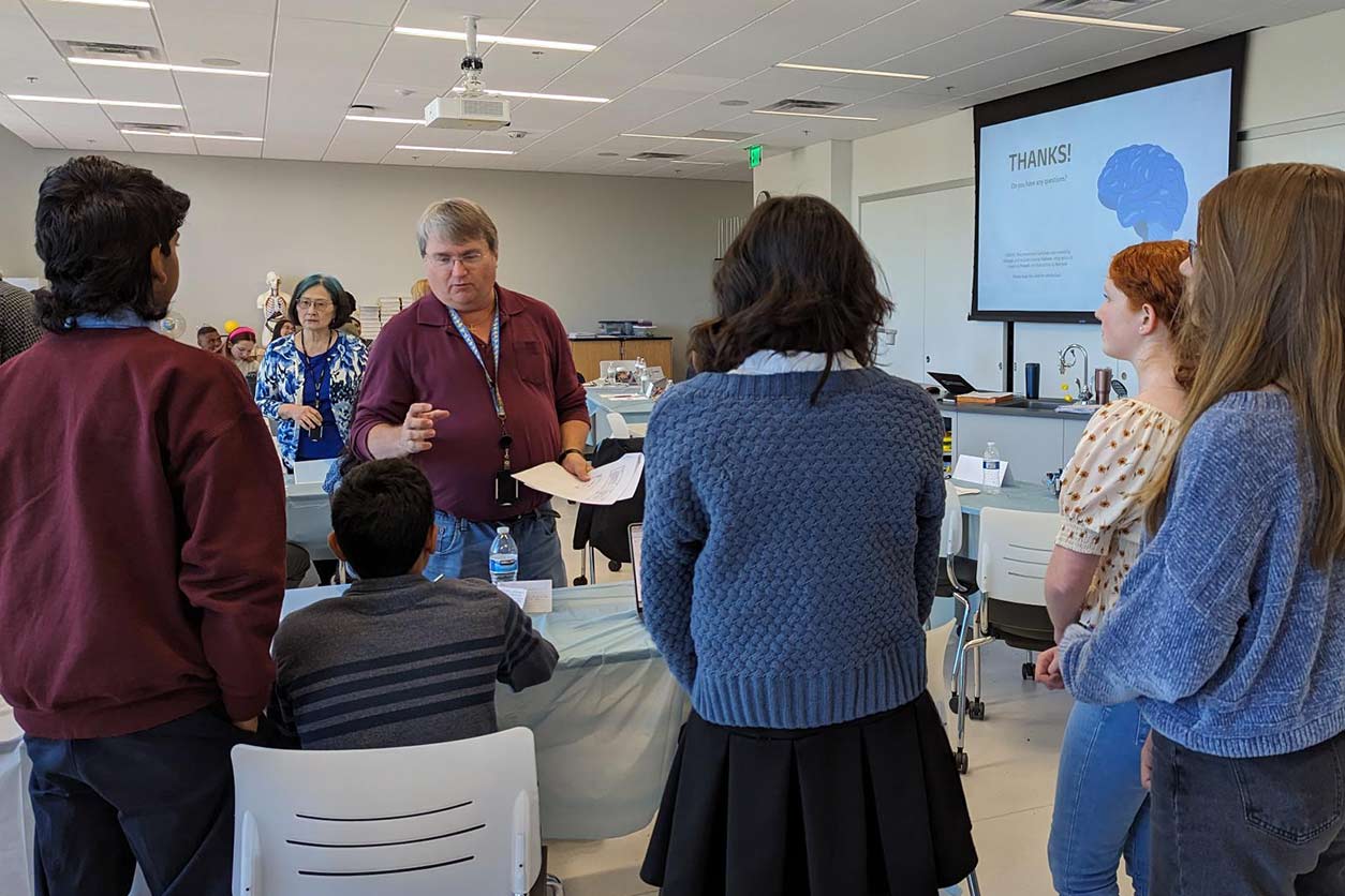 Robert Petrovich, Ph.D., discussed methods and hurdles WECIB students should consider when developing their final biopharmaceutical solutions. (Photo courtesy of NC Biotech.)