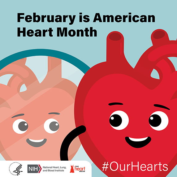 Illustration of a heart looking in the mirror. February is American Hearth Month #OurHearts