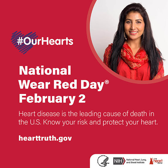 Join NHLBI, The Heart Truth®, and organizations around the country to bring attention to heart disease by wearing red on Feb. 2. (Image courtesy of NHLBI)