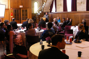 Dan Carucci of FNIH spoke to participants gathered at the Cloisters, a former convent of the Sisters of Visitation.