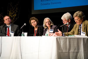 Panelists listened as NIEHS grantee Phil Landrigan, M.D., second from right, spoke during a roundtable discussion.