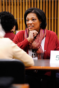 Angela King-Herbert, D.V.M. speaking to colleague