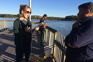 Researchers at a lake