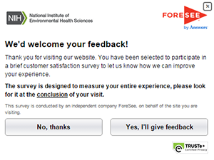 screenshot of Foresee feedback